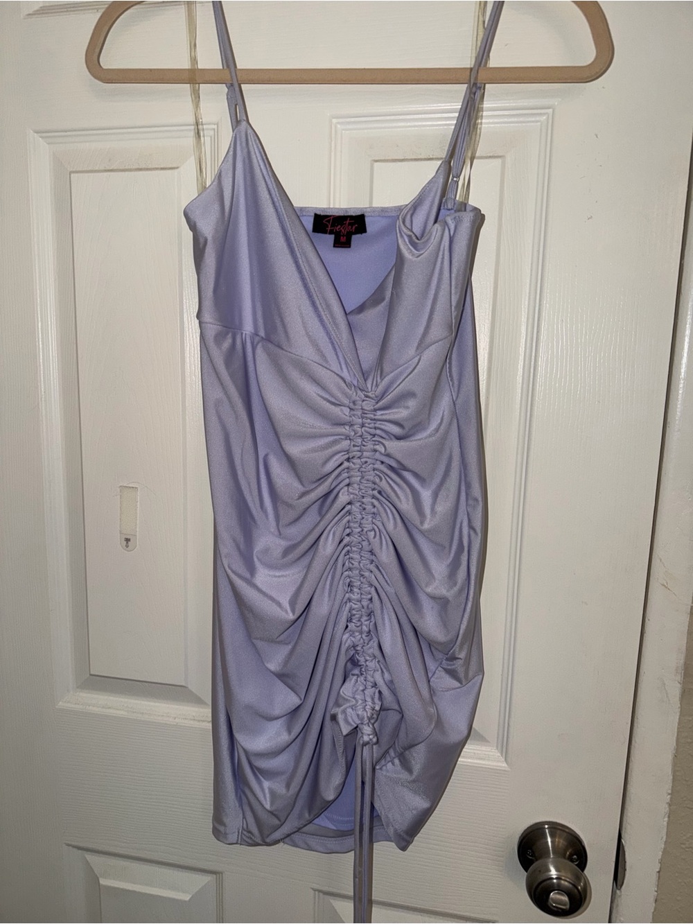 Lavender Ruched Spaghetti Strap Mini Dress